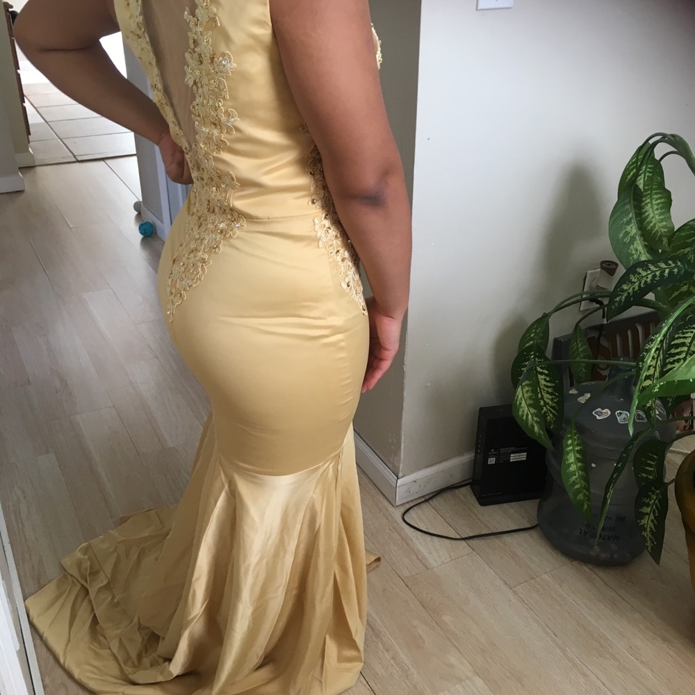 Hebos Gold Sheer Prom Dress